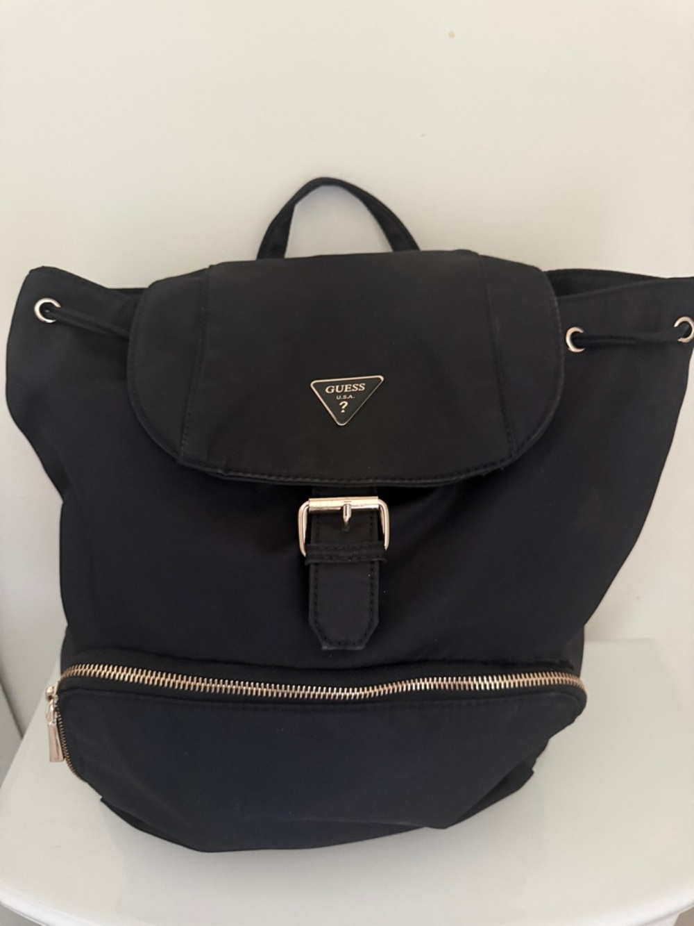 GUESS Black Backpack Buckle Accent Zipper Closure Adjustable Strap Pockets